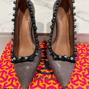 Tory Burch Jeweled Leather Pumps